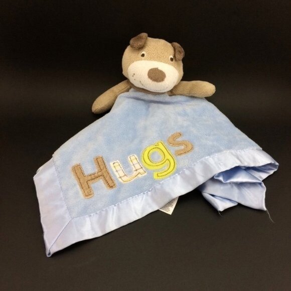 Carters Puppy Dog Hugs Lovey Rattle Blue Security Blanket Baby Plush AS IS Satin - Picture 1 of 15